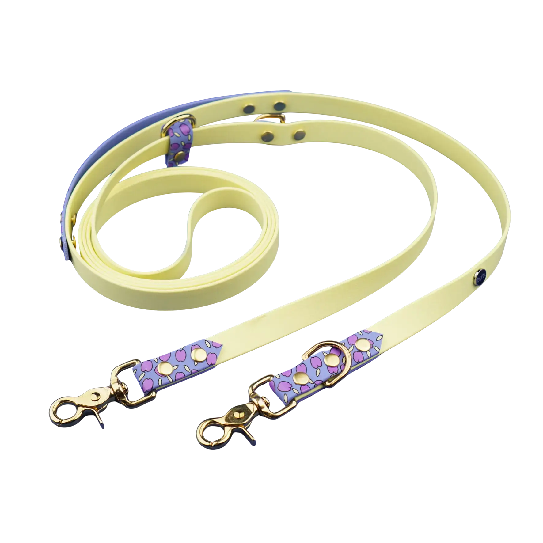 Smycz przepinana multifunkcyjna z Biothane dla psa, Śliweczki / jasny fiolet, pastelowy żółty BURA