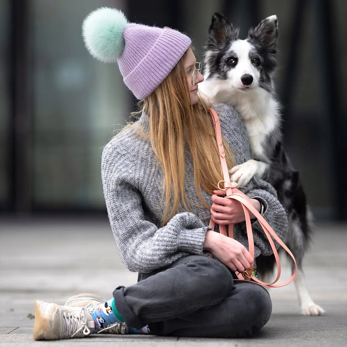Smycz przepinana multifunkcyjna z Biothane łososiowy róż BURA