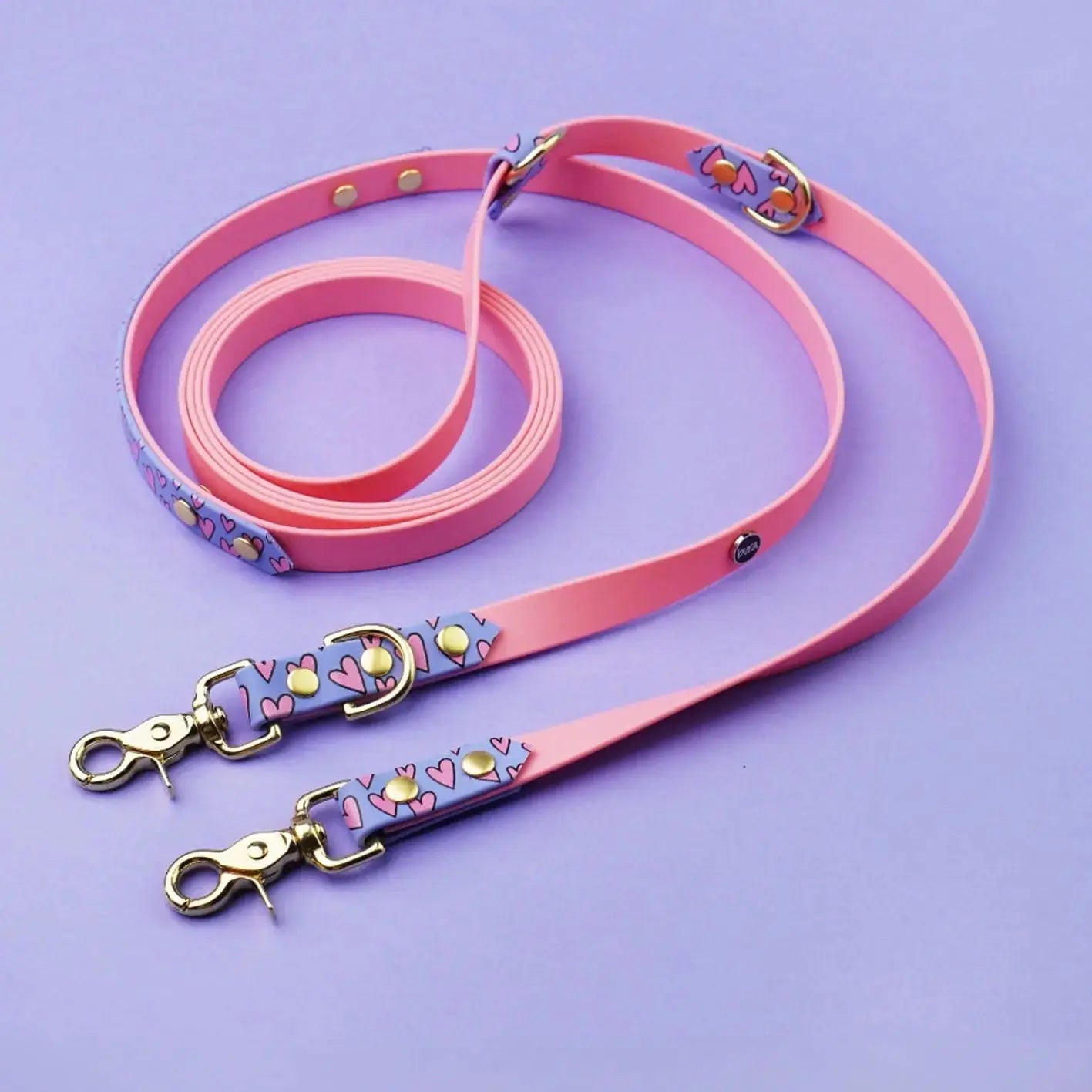 Smycz przepinana multifunkcyjna z Biothane dla psa, Serca / róż, niebiesko-lawendowy BURA