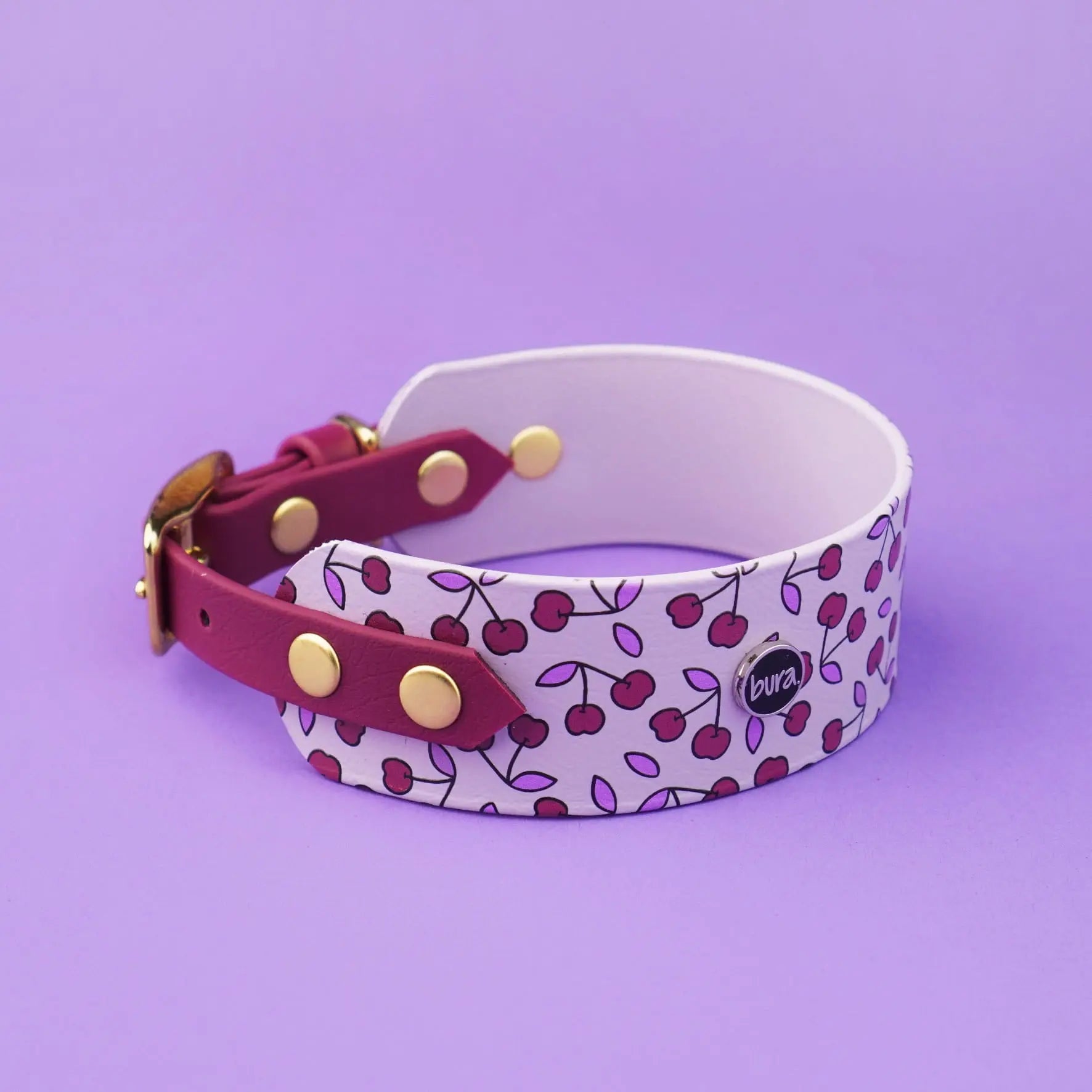 Obroża dla Charta na sprzączkę, Wisienki / liliowy BURA