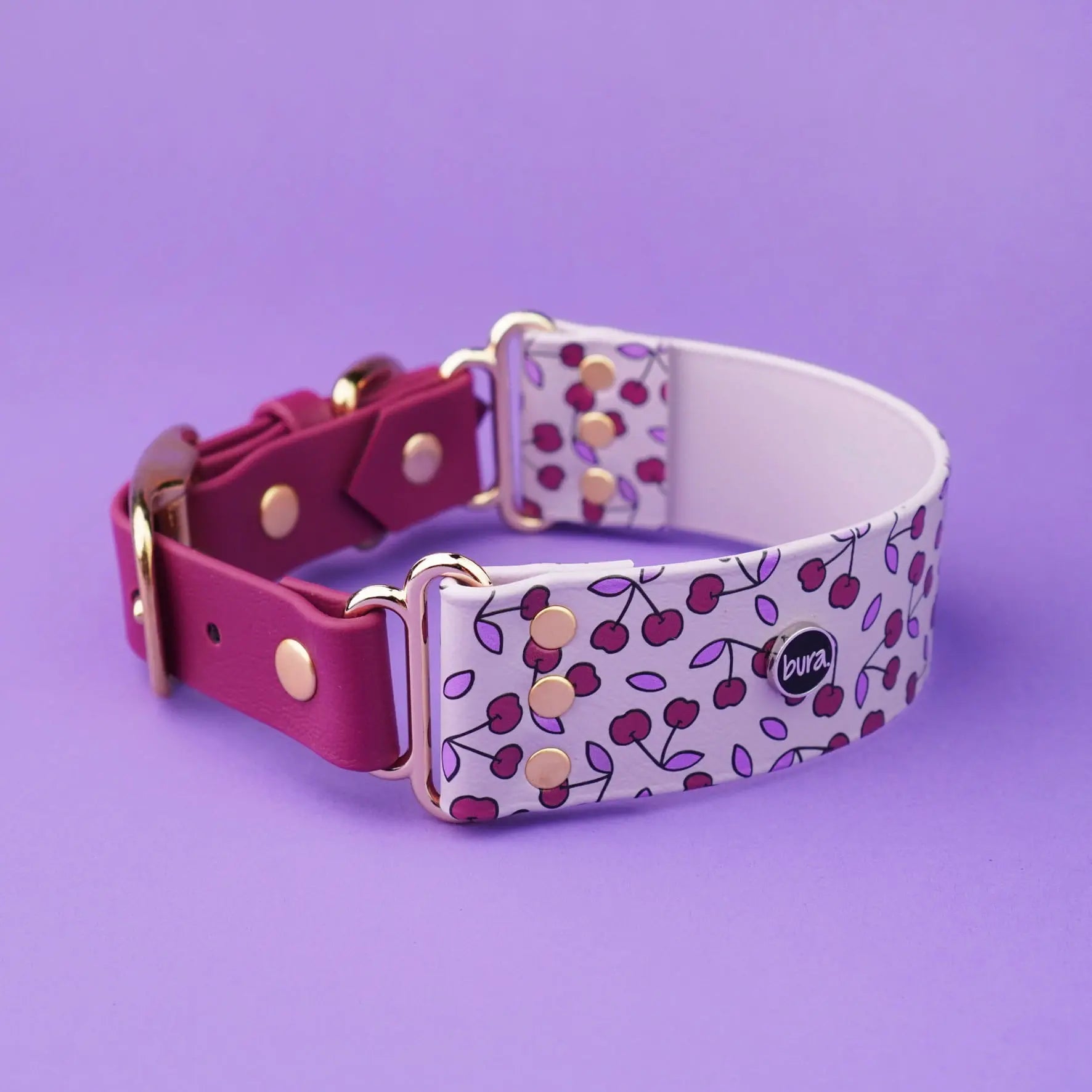 Szeroka obroża na sprzączkę, Wisienki / liliowy BURA