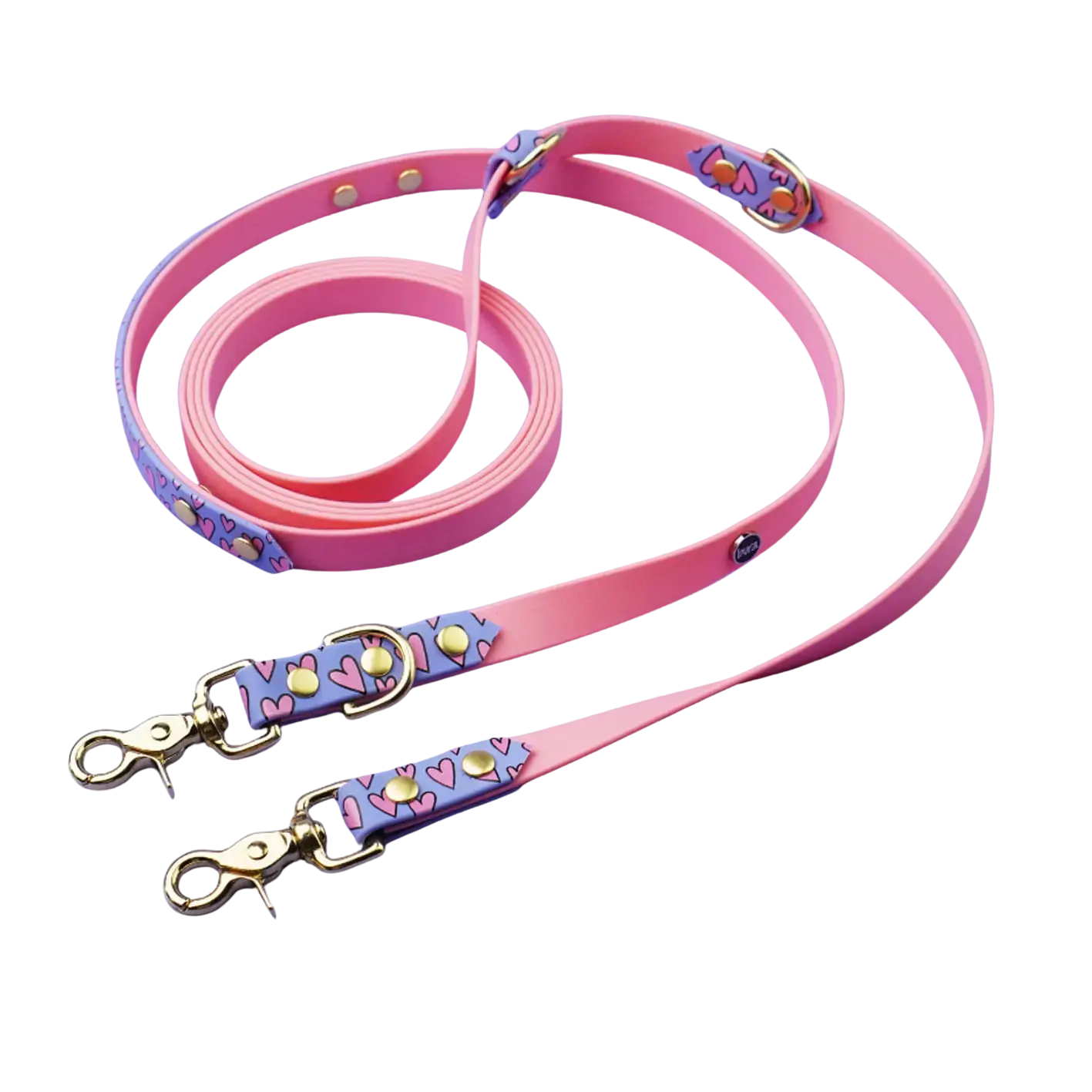 Smycz przepinana multifunkcyjna z Biothane dla psa, Serca / róż, niebiesko-lawendowy BURA