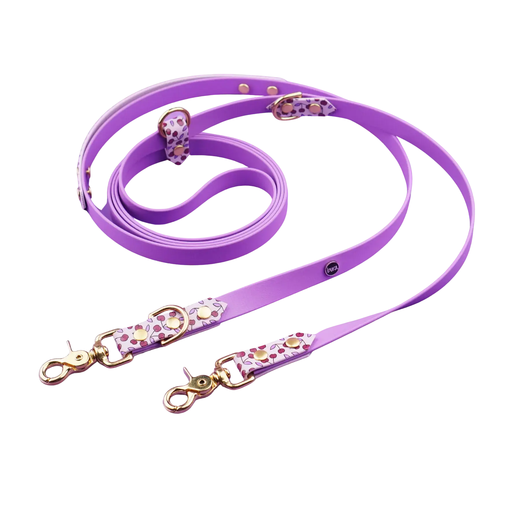 Smycz przepinana multifunkcyjna z Biothane dla psa, Wisienki / bordo, jasny fiolet BURA