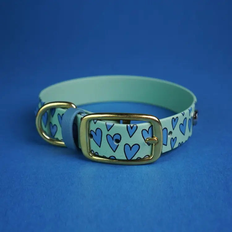 Obroża na sprzączkę dla psa, Serca / szałwiowy BURA