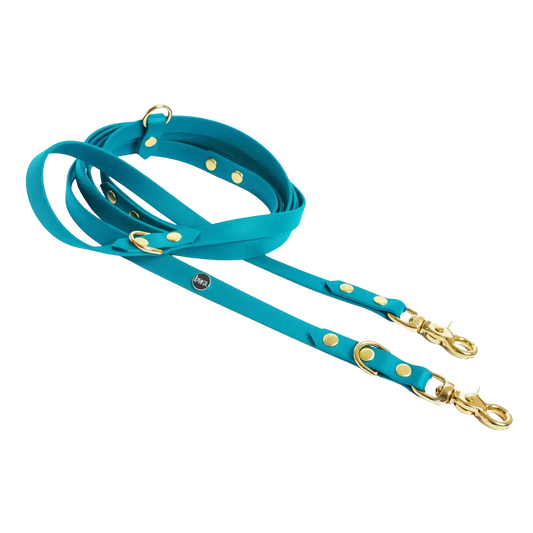 Smycz przepinana multifunkcyjna z Biothane dla psa, turkus / wilk MORSKI BURA