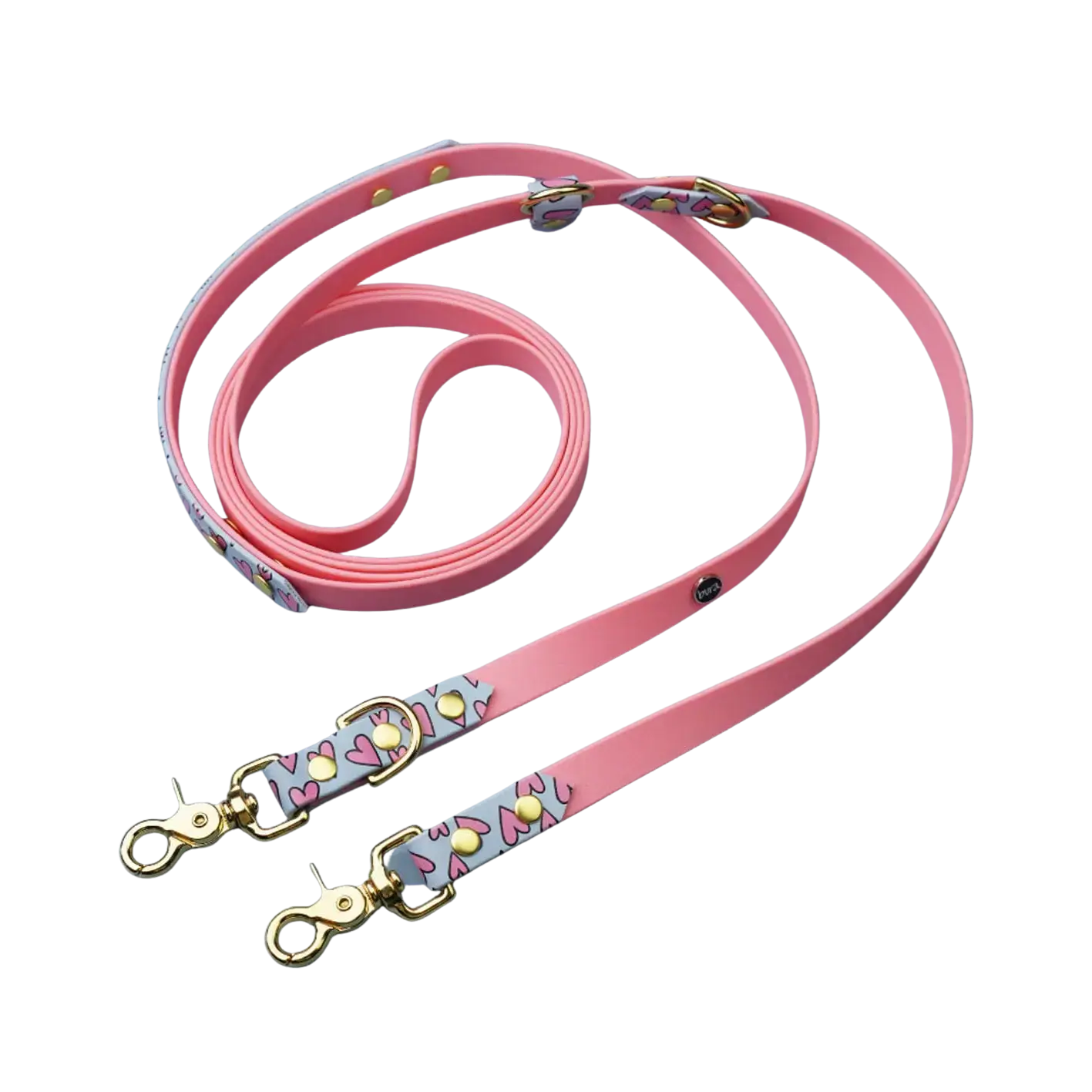 Smycz przepinana multifunkcyjna z Biothane dla psa, Serca / róż, pastelowy niebieski BURA