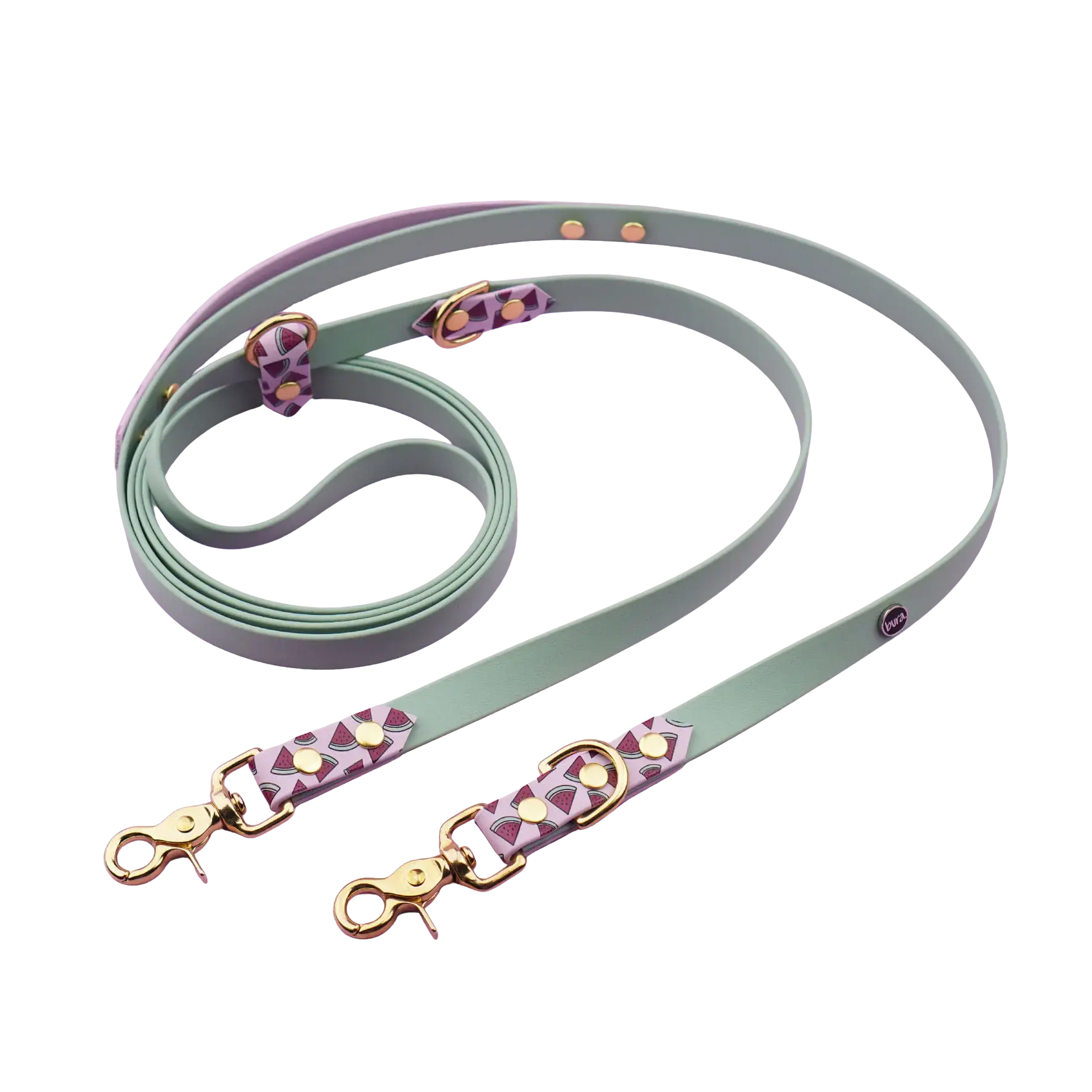 Smycz przepinana multifunkcyjna z Biothane dla psa, Arbuziki / szałwiowy, bordo BURA