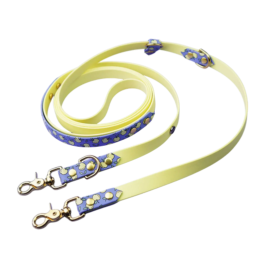 Smycz przepinana multifunkcyjna z Biothane dla psa, Jabłuszka / Pastelowy żółty, szałwiowy BURA