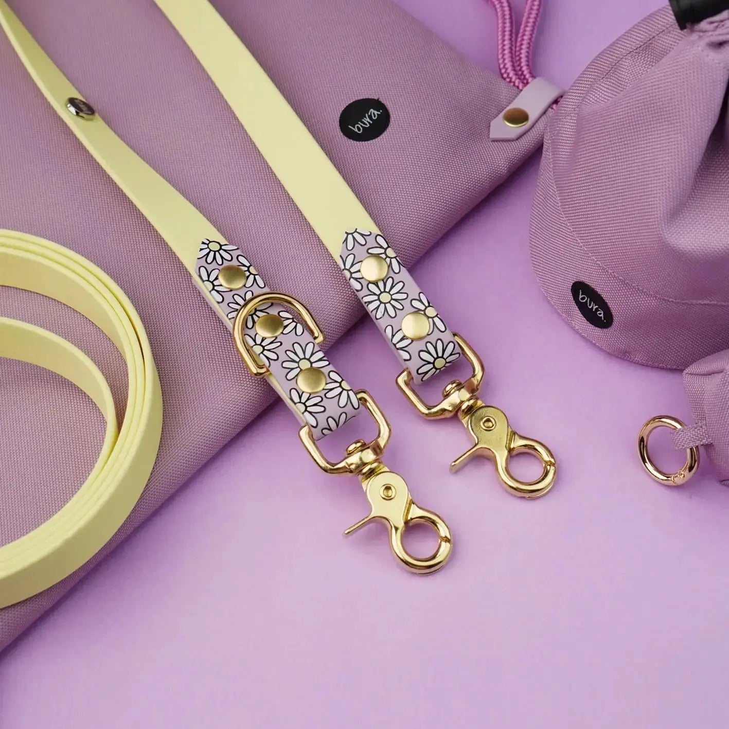 Smycz przepinana multifunkcyjna z Biothane dla psa, Stokrotki / różne kolory BURA