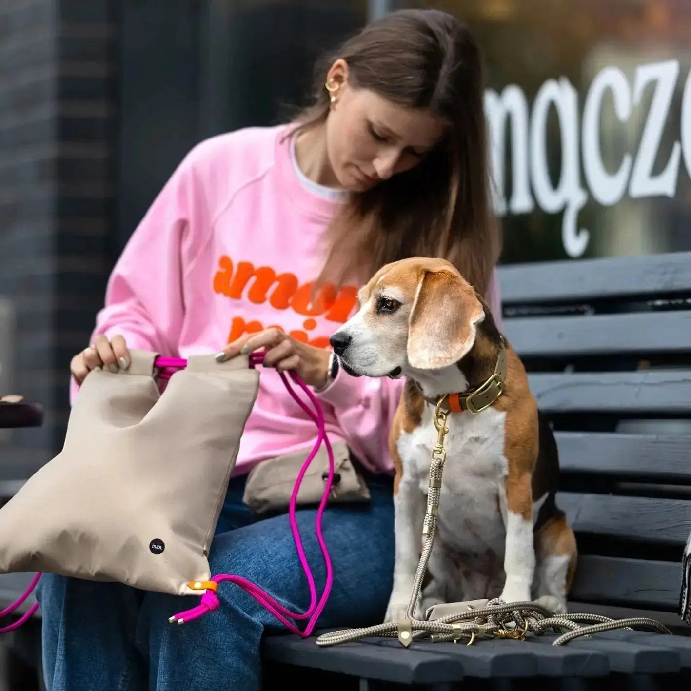 Smycz przepinana linowa dla psa, khaki / PSIAkość BURA