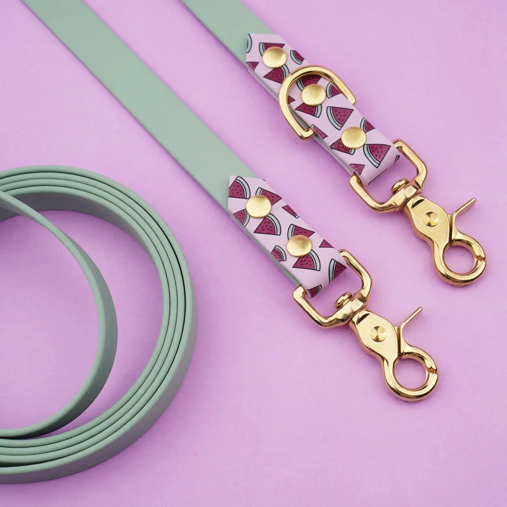 Smycz przepinana multifunkcyjna z Biothane dla psa, Arbuziki / szałwiowy, bordo BURA