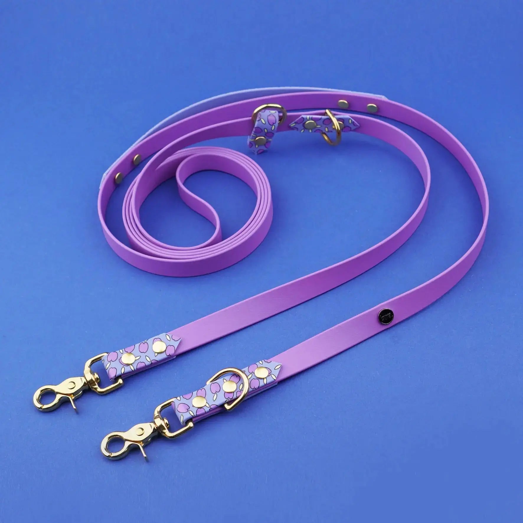 Smycz przepinana multifunkcyjna z Biothane dla psa, Śliweczki / jasny fiolet, pastelowy żółty BURA