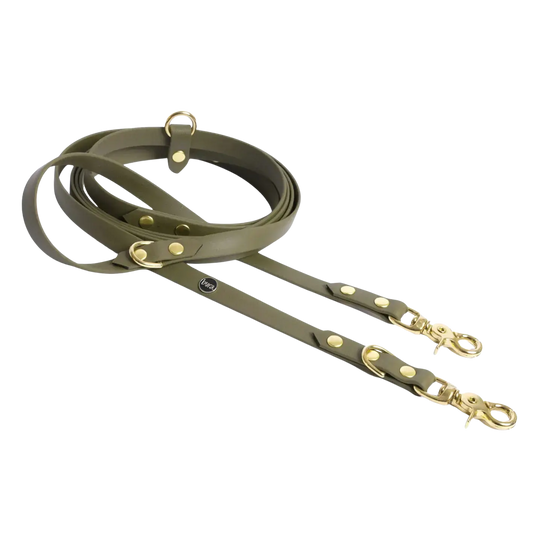 Smycz przepinana multifunkcyjna z Biothane dla psa, militarna zieleń / WATAHA BURA