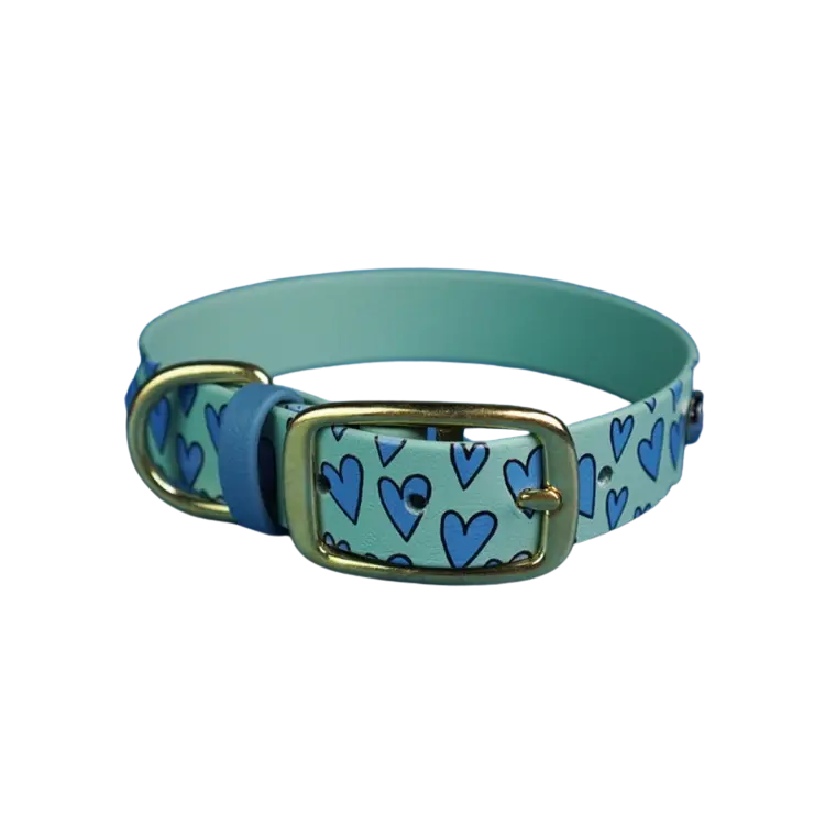 Obroża na sprzączkę dla psa, Serca / szałwiowy BURA