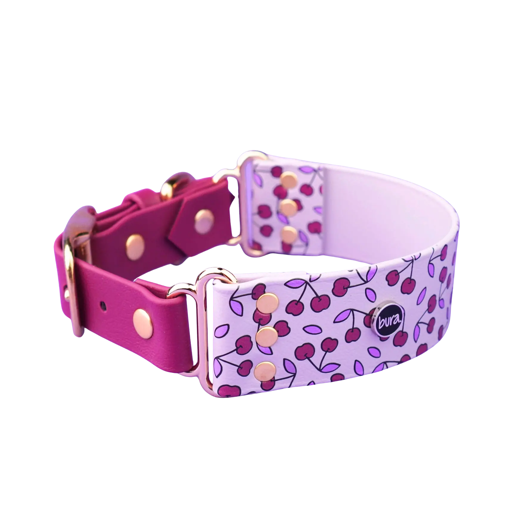 Szeroka obroża na sprzączkę, Wisienki / liliowy BURA