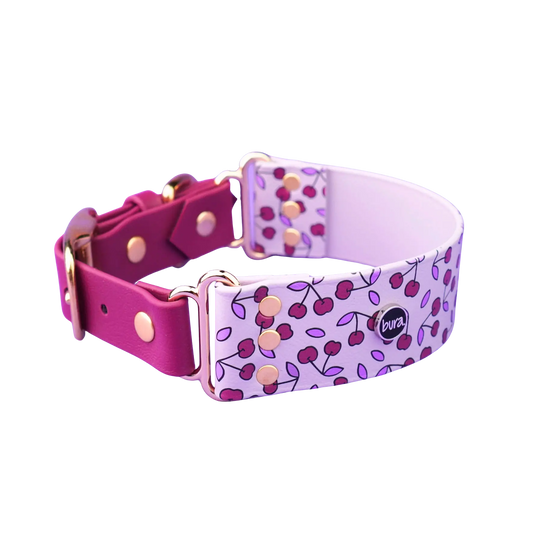 Szeroka obroża na sprzączkę, Wisienki / liliowy BURA