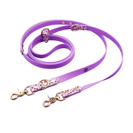 Smycz przepinana multifunkcyjna z Biothane dla psa, Wisienki / bordo, jasny fiolet BURA