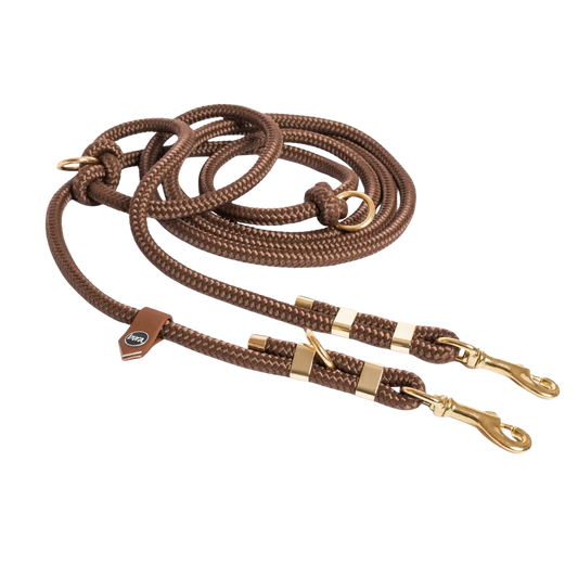 Smycz przepinana linowa dla psa, brąz / Trufla BURA