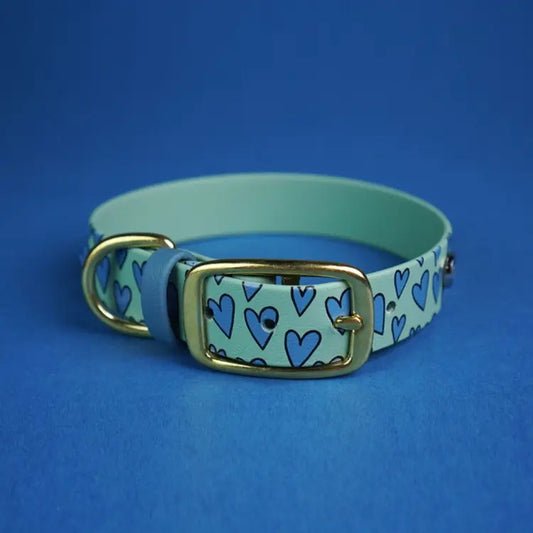 Obroża na sprzączkę dla psa, Serca / szałwiowy BURA