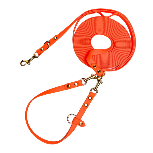 Linka treningowa dla psa z taśmy HEXA, neonowy pomarańczowy BURA