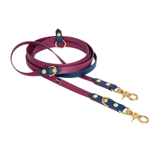 Smycz przepinana multifunkcyjna z Biothane dla psa, bordowo-granatowy / Bura Szmula BURA