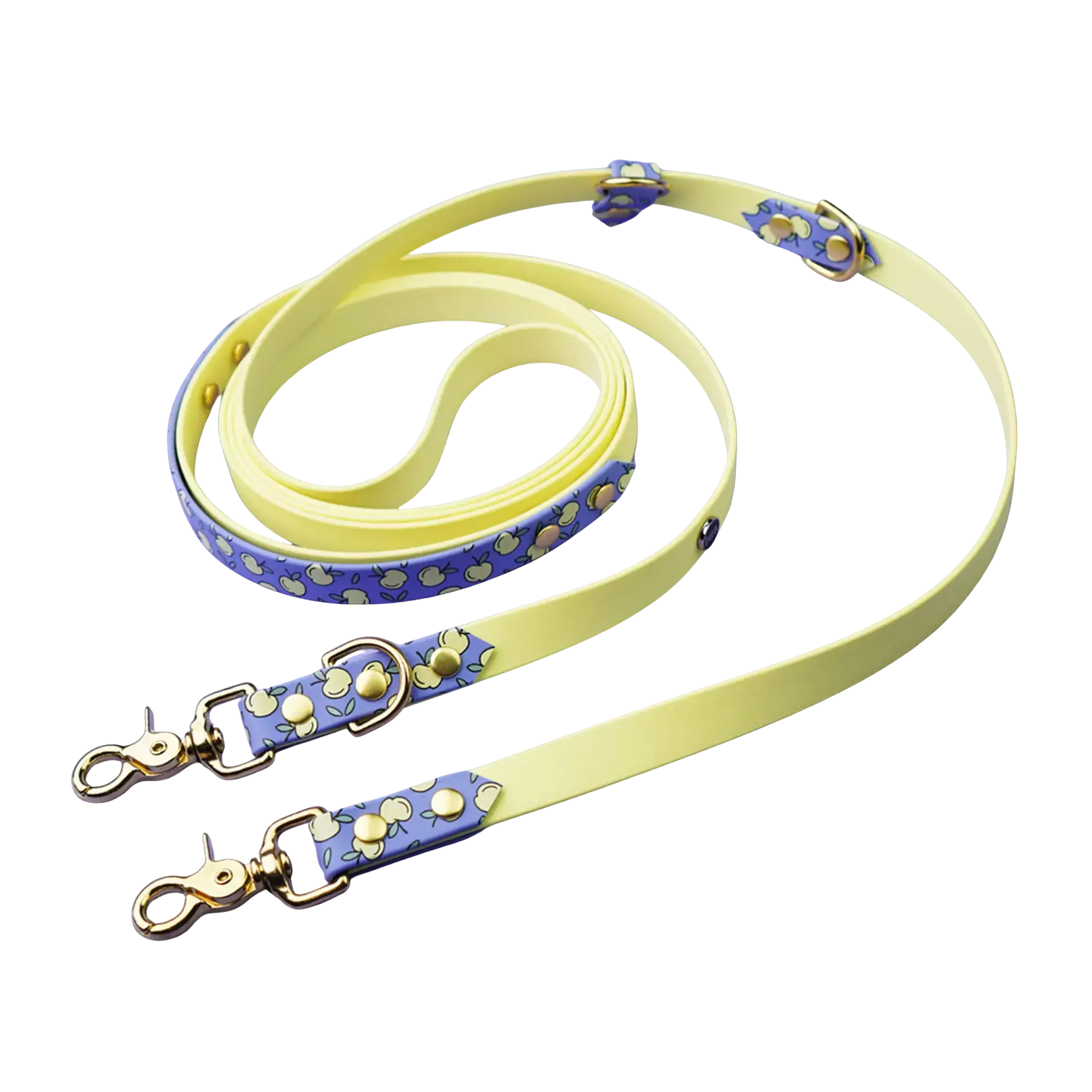 Smycz przepinana multifunkcyjna z Biothane dla psa, Jabłuszka / Pastelowy żółty, szałwiowy BURA