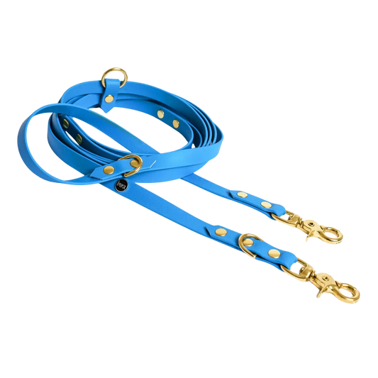 Smycz przepinana multifunkcyjna z Biothane dla psa, niebieski / I'm buldog... BURA
